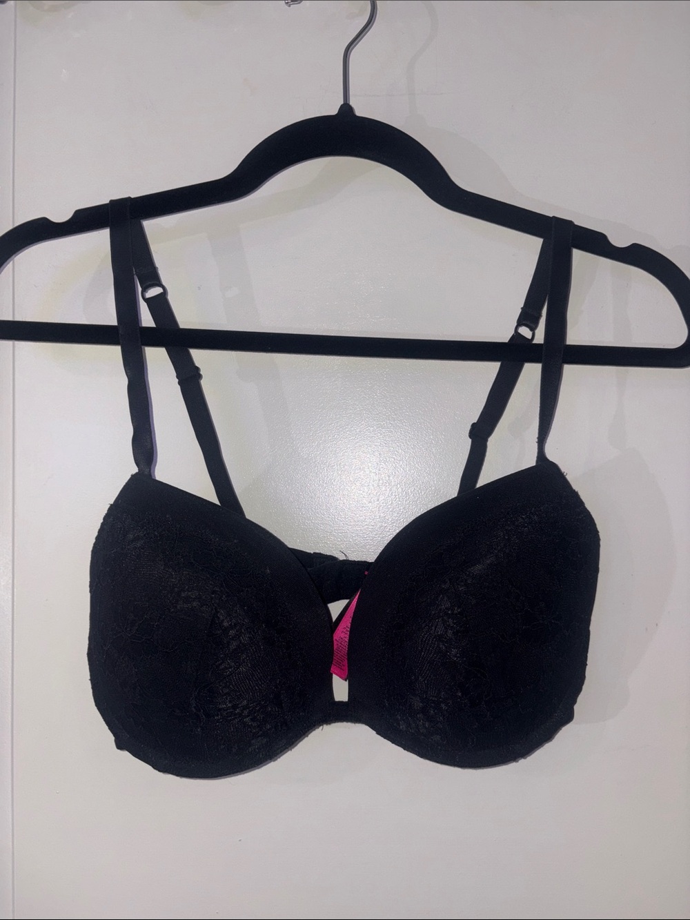 La SENZA Black Lace Push-Up Bra with Pink Accent